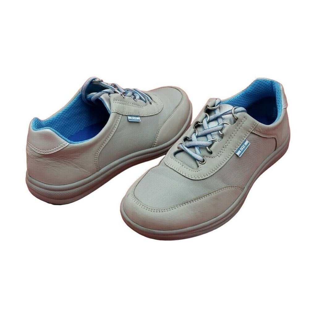 SAS Womens Sporty Silver Blue Lace Up Sneaker Shoes 2040-077 Sz 6 TRIPAD Leather